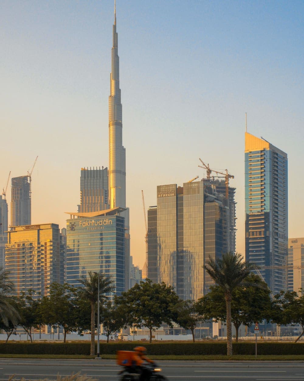 Burj Khalifa and Downtown Dubai at golden hour
