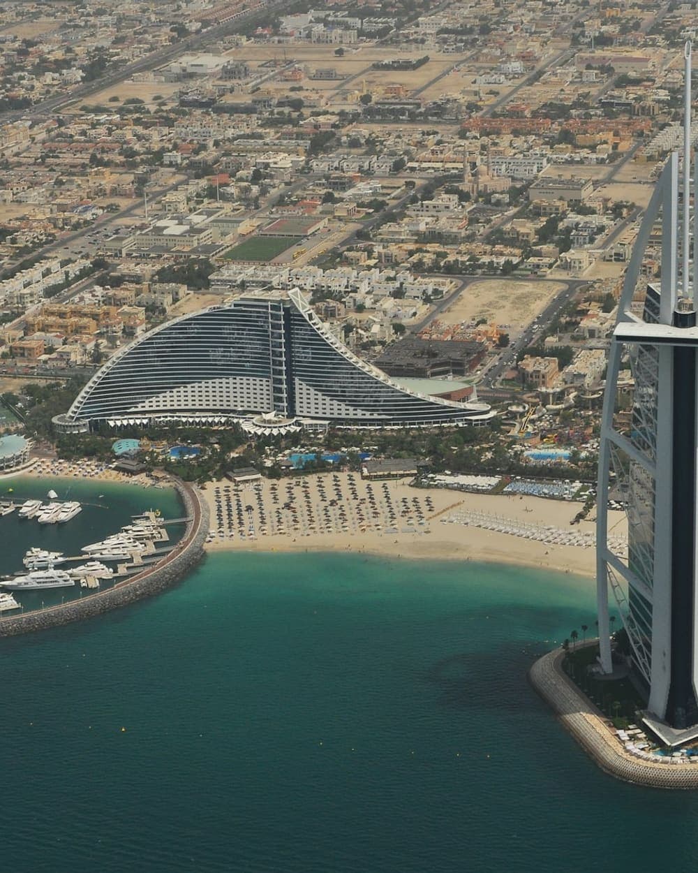 Aerial view of the Jumeirah coastline and Burj Al Arab