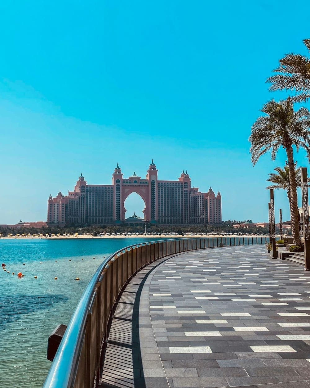Palm Jumeirah promenade with Atlantis in the background